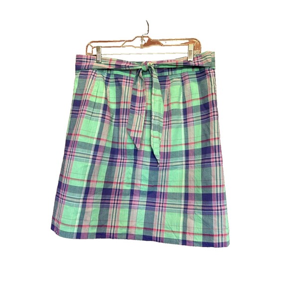 Brooks Brothers Skirt 12 Plaid Green Purple Pockets Tie Back Cotton Checked - Picture 9 of 12